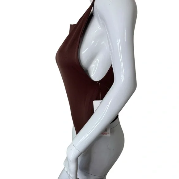 AURA Sleeveless Thong tank top Bodysuit ultra stretch deep chocolate brown L XL - Picture 7 of 17